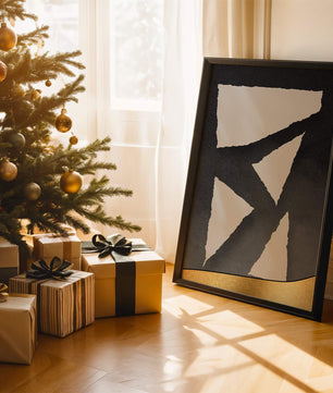 Abstract geometric design with gold and black elements