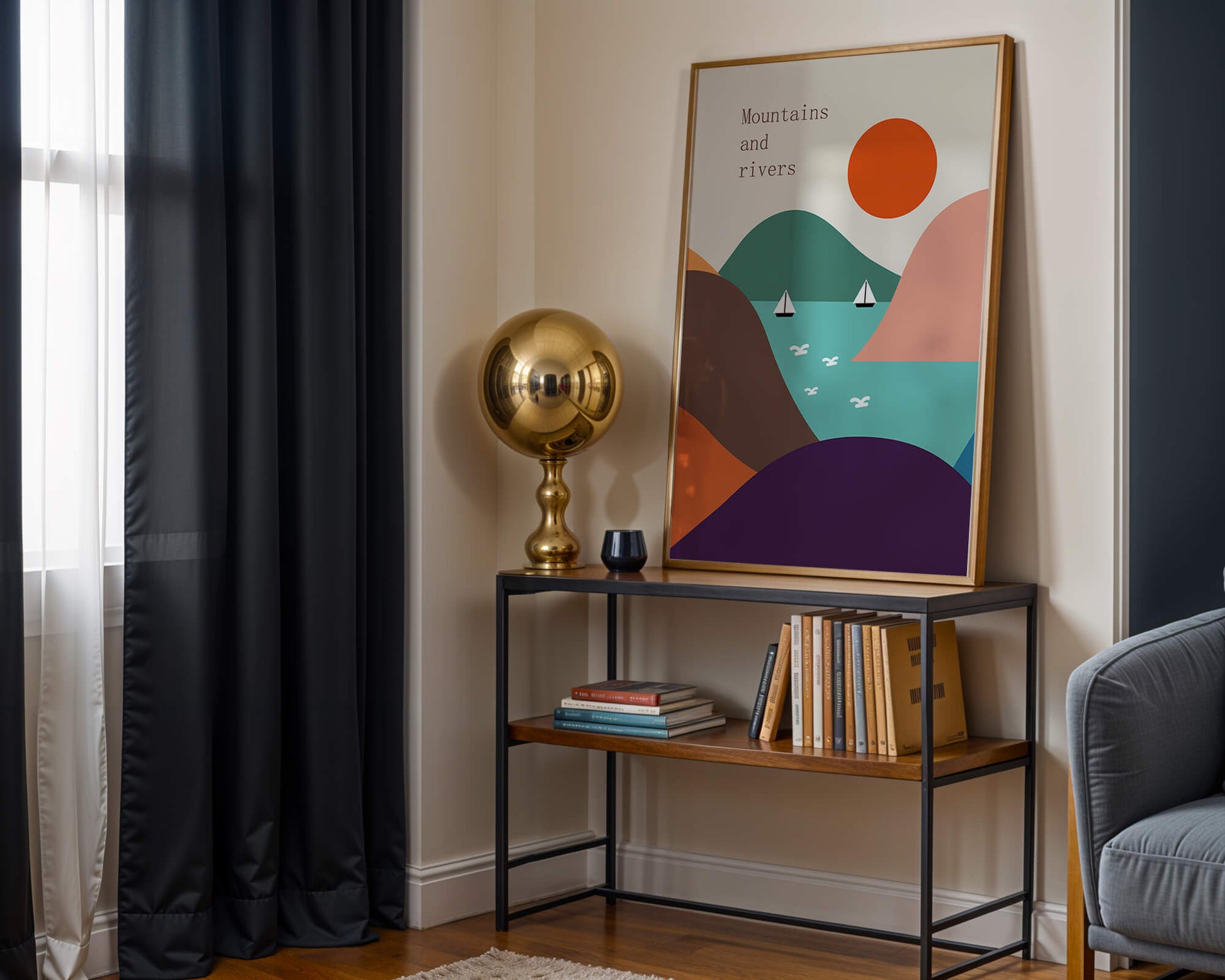 Abstract landscape with vibrant colors and geometric shapes