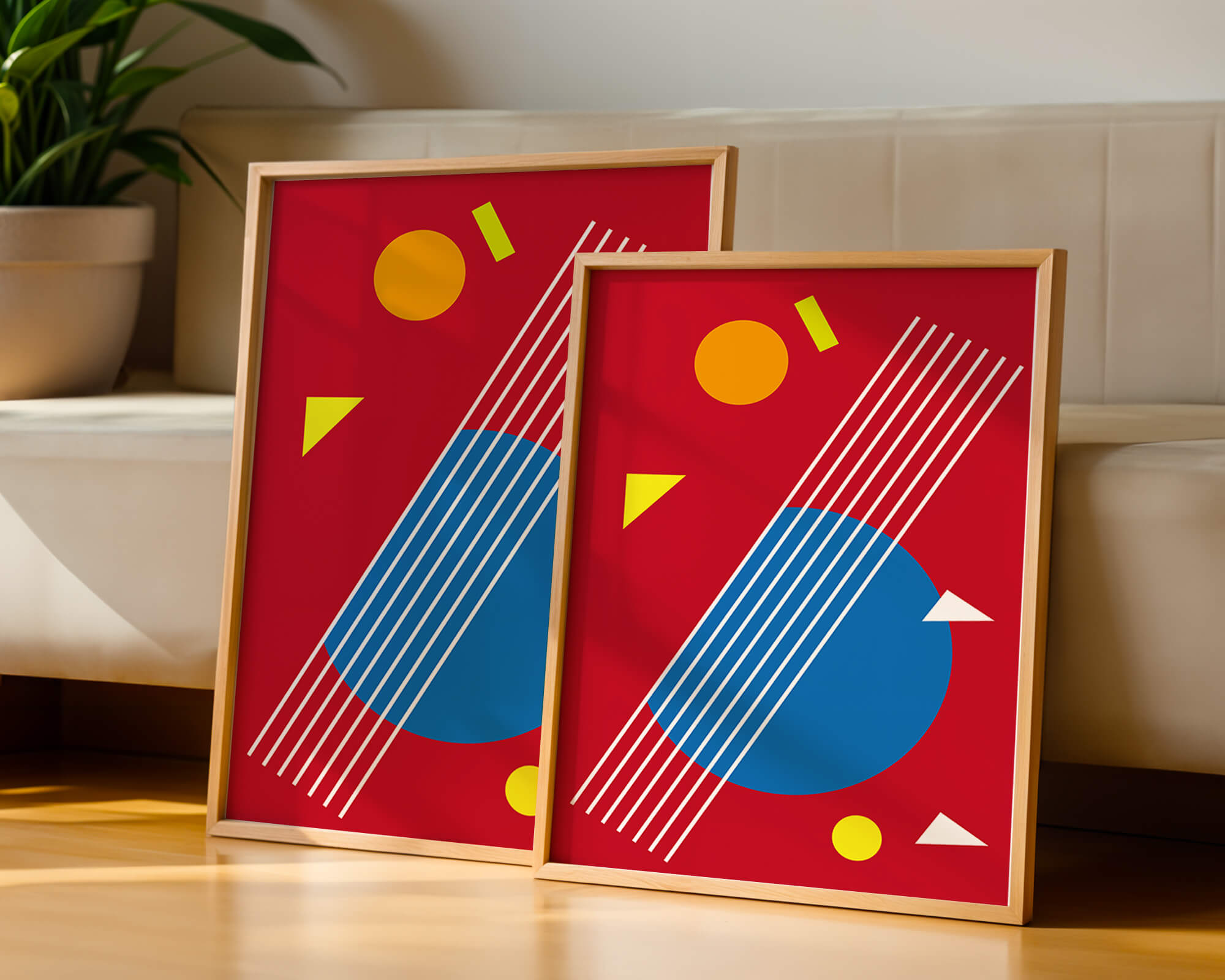 Abstract geometric shapes with bold colors and lines
