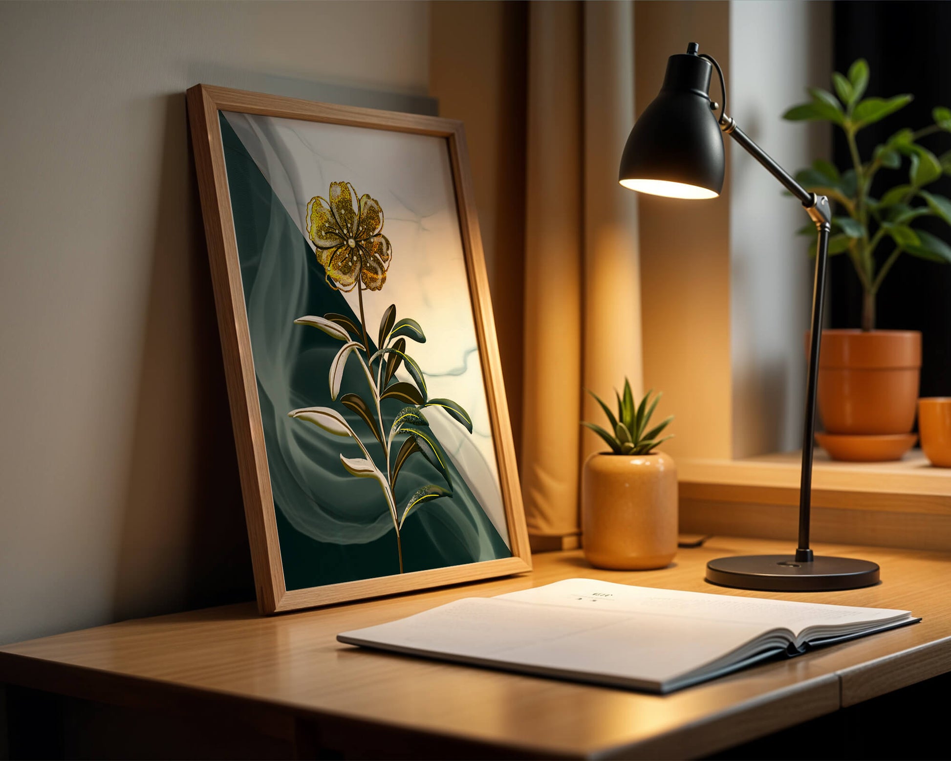 Elegant golden flower art with abstract background