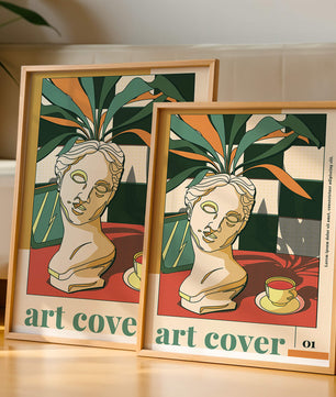 Abstract Art with Bust and Coffee Cup