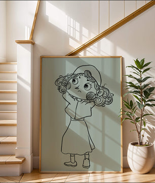Hand-Drawn Illustration of a Thoughtful Cartoon Character with Curly Hair and a Beanie