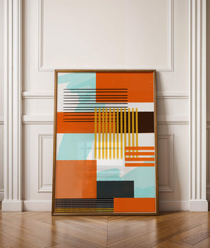 Abstract Geometric Composition with Gold and Orange Elements - Mi tienda