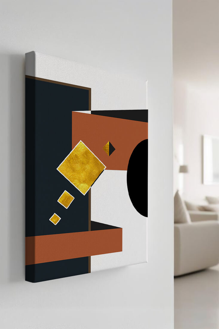 Abstract geometric art with gold accents and bold colors - Mi tienda