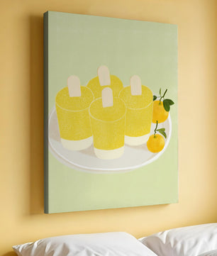 Illustration de sucettes glacées jaunes et d'oranges sur une assiette
