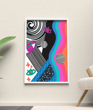 Colorful abstract art with geometric patterns and vibrant shapes