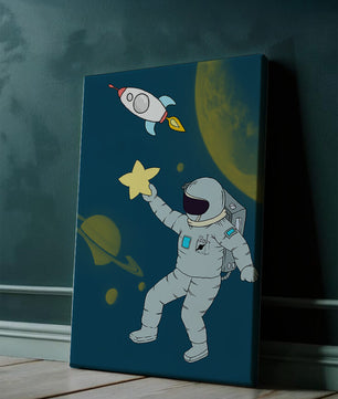 Astronaut Reaching for Star with Rocket and Planets in Space Scene - Mi tienda