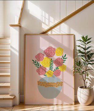 Colorful flower bouquet in a decorative vase illustration