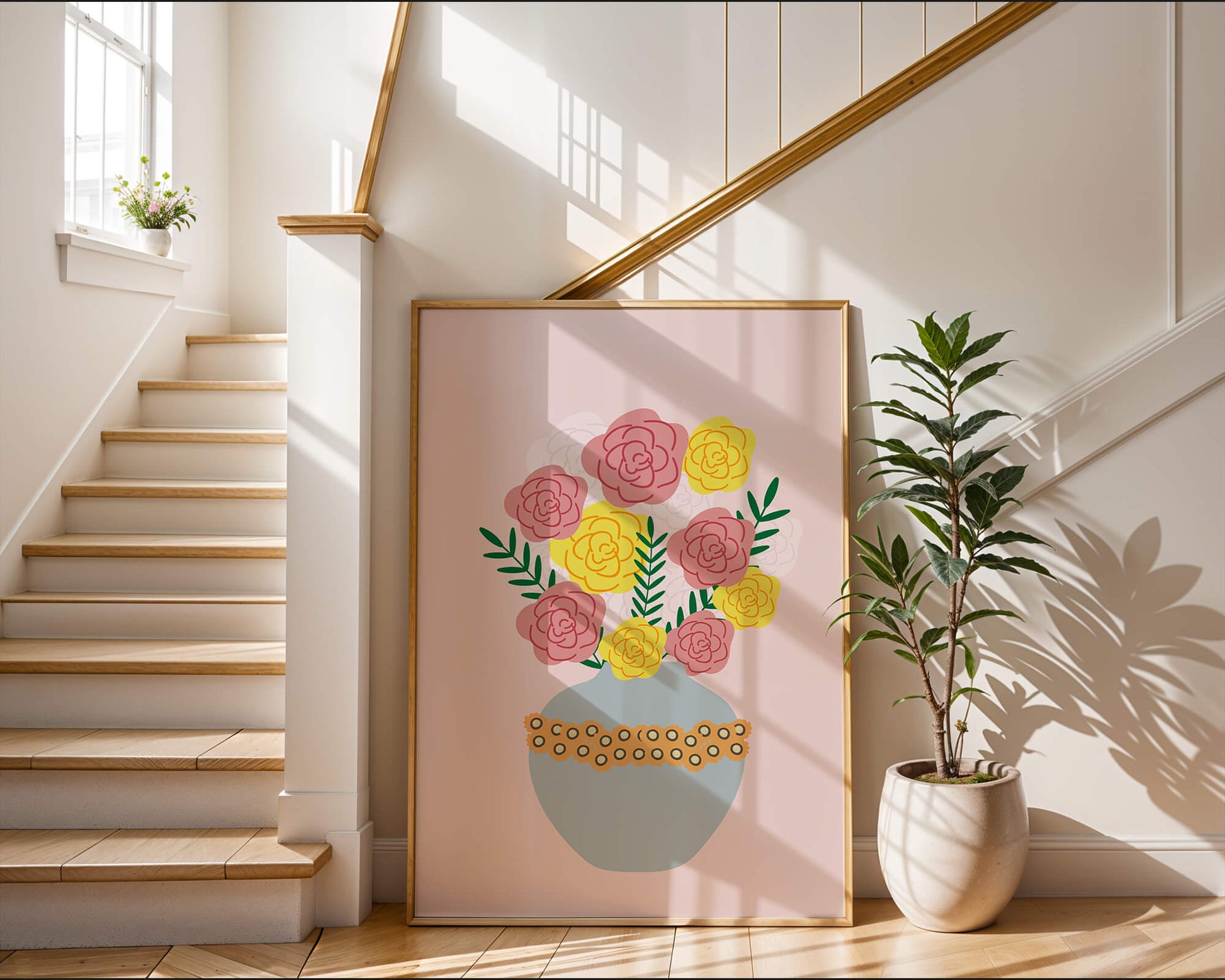 Colorful flower bouquet in a decorative vase illustration