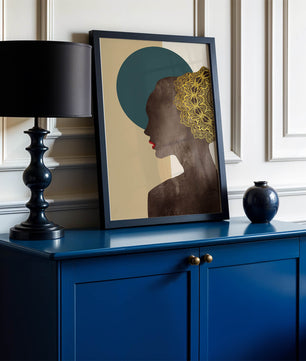 Elegant Silhouette with Gold Lace and Red Lips - Mi tienda