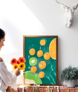 Ilustración de patrón de frutas vibrantes de kiwi y naranja