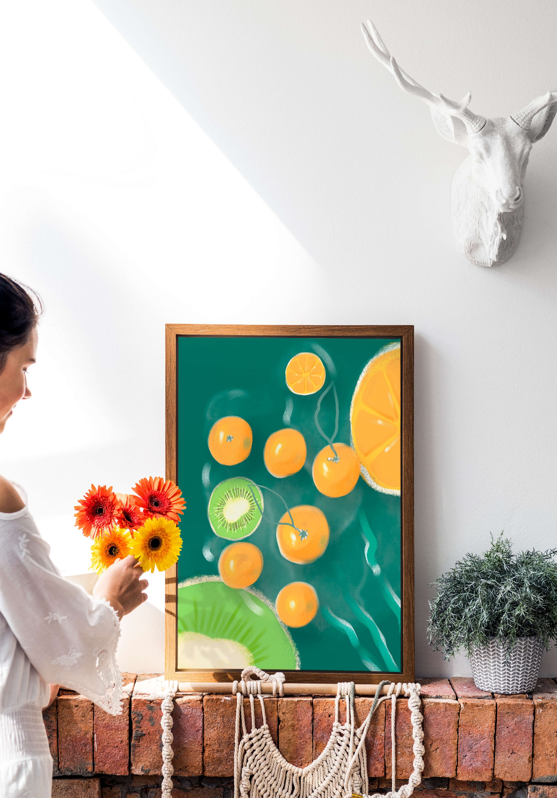 Vibrant kiwi and orange fruit pattern illustration