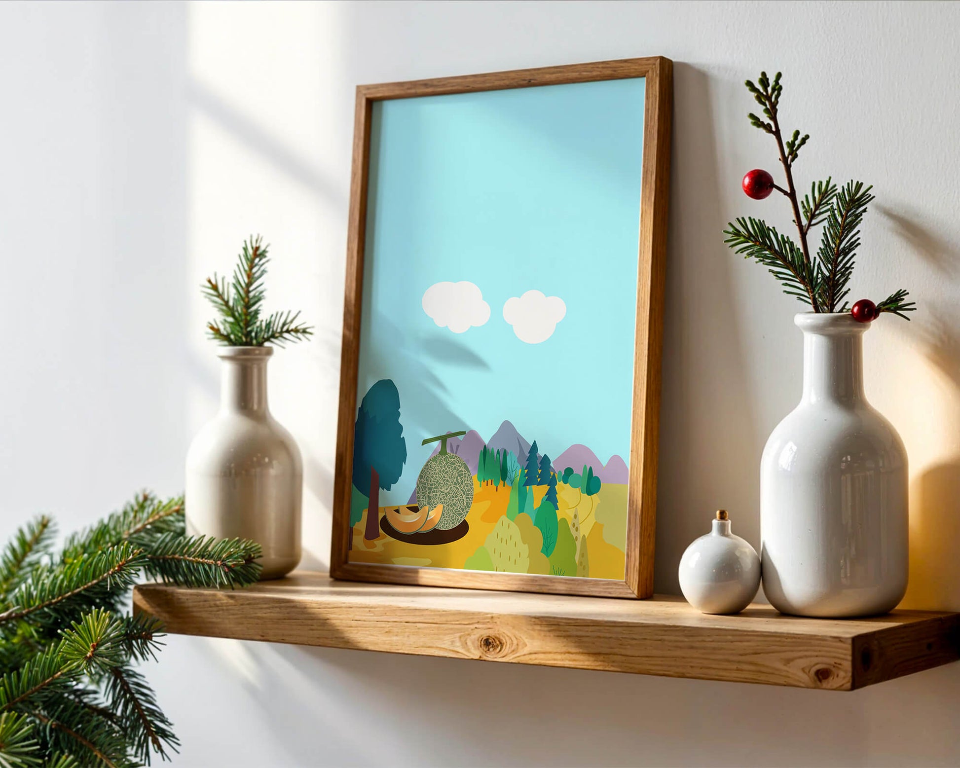 Serene landscape with melon and countryside view