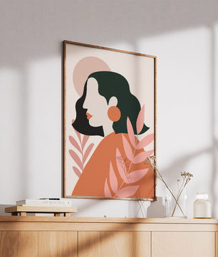 Abstract Female Portrait with Geometric Shapes and Floral Elements - Mi tienda