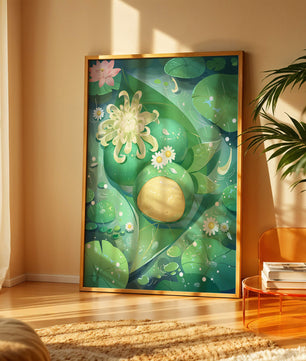 Scène aquatique luxuriante avec des fleurs de lotus et des feuilles vertes