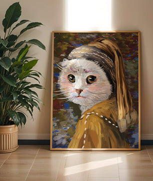 Retrato caprichoso de un gato en estilo clásico con pinceladas detalladas