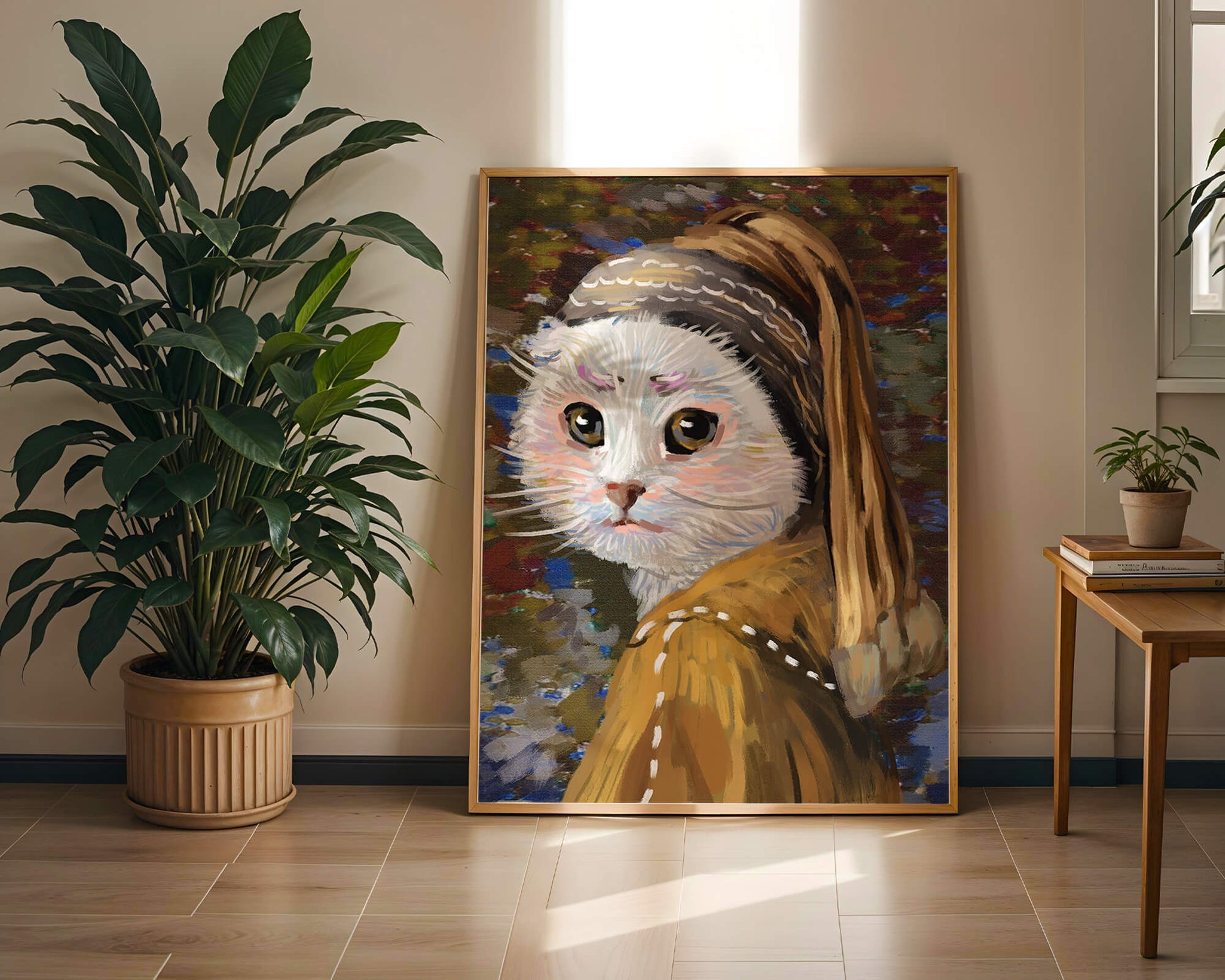 Retrato caprichoso de un gato en estilo clásico con pinceladas detalladas