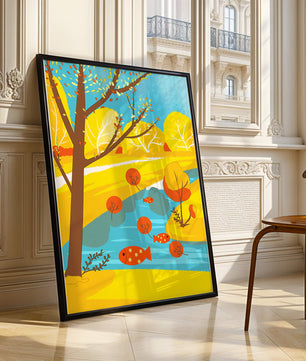 Paysage d'automne coloré avec rivière et arbres vibrants