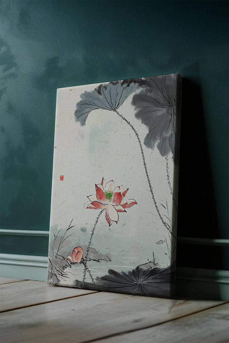 Flor de loto de acuarela con nenúfares en una escena tranquila
