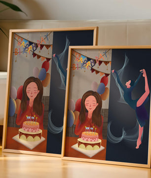 Geburtstagsfeier-Illustration mit Kuchen und Tanzfigur