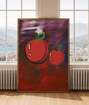 Dos manzanas abstractas con fondo colorido