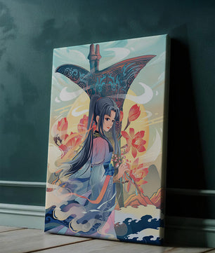 Art fantastique élégant : femme en tenue traditionnelle avec fond floral