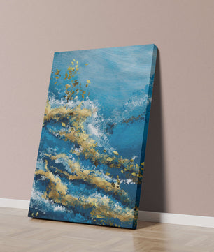 Textura abstracta en azul y dorado con patrones dinámicos