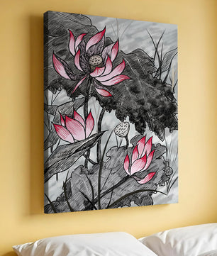 Illustration complexe de fleurs de lotus roses avec des feuilles