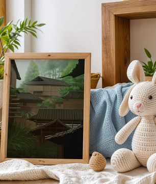 Traditional Japanese Architectural Scene with Lush Greenery