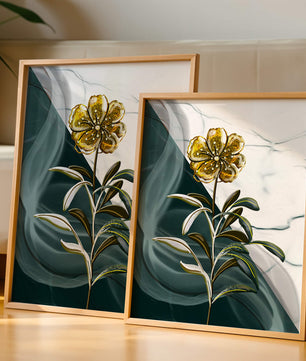 Elegant floral design with gold accents on abstract background