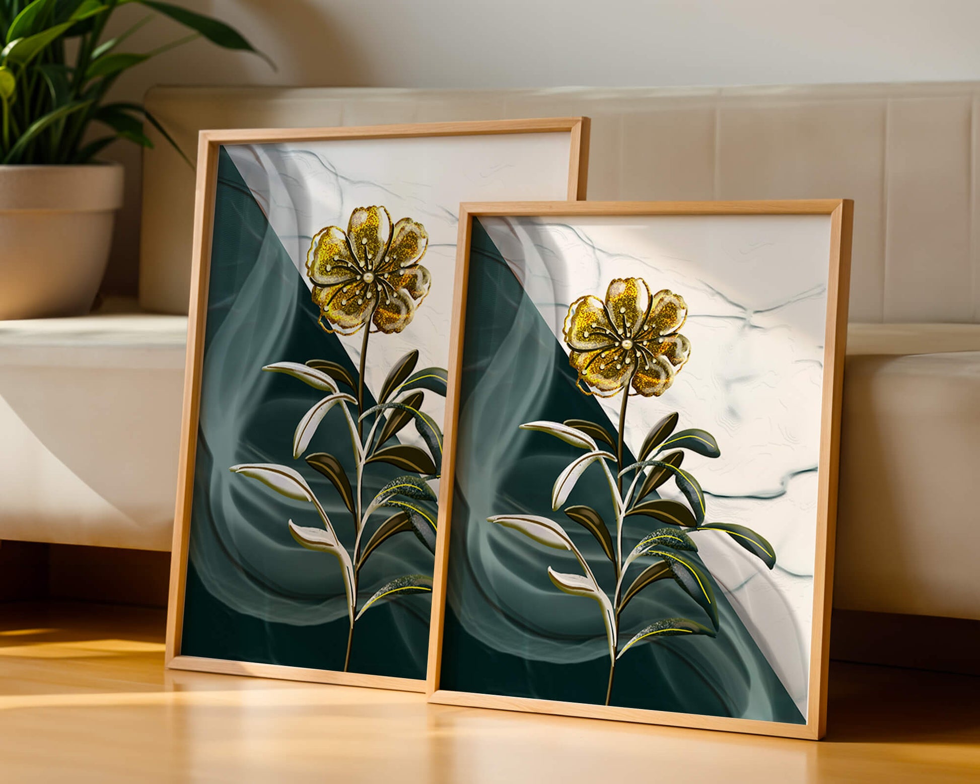 Elegant floral design with gold accents on abstract background