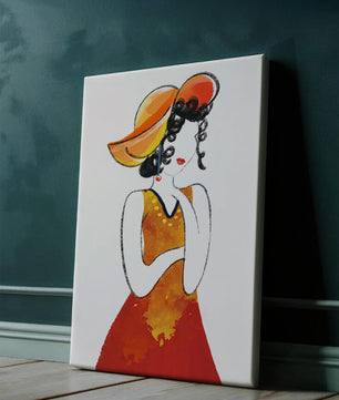Elegante Frau in einem lebendigen Hut und Kleid Illustration