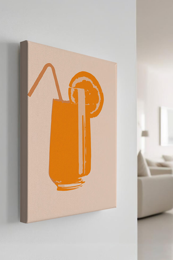 Ilustración de jugo de naranja con pajilla y rodaja de naranja