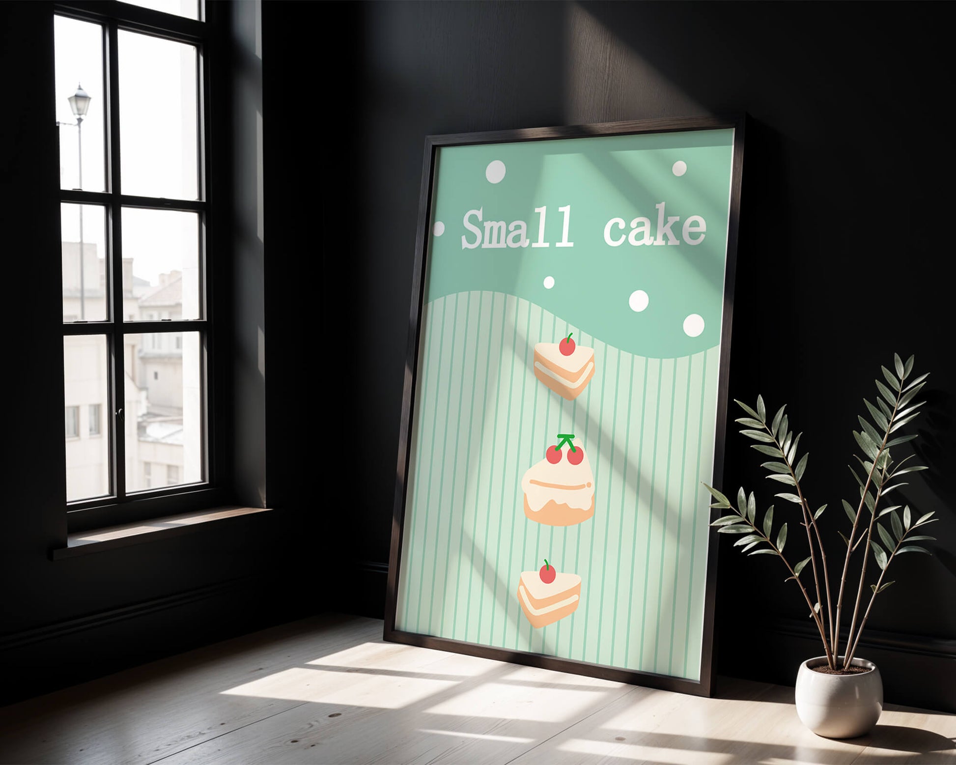 Charming illustration of small cakes with cherries