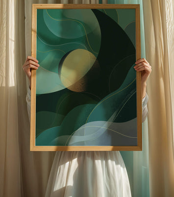 Abstract green and blue fluid shapes with gradient effect