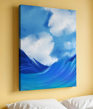 Olas oceánicas hermosas bajo un cielo nublado en una obra de arte