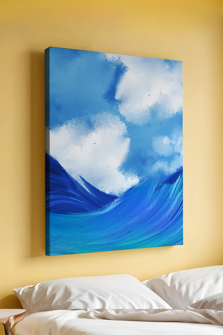 Beautiful ocean waves under a cloudy sky artwork