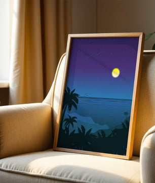 Serene Tropical Night Scene With Palm Trees and Moonlit Ocean - Mi tienda