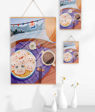 Charming Dumpling Faces on a Cozy Winter Table with Mountain View - Mi tienda