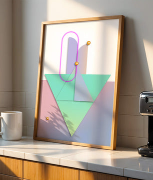 Composition géométrique abstraite avec des couleurs pastel et des éléments dorés
