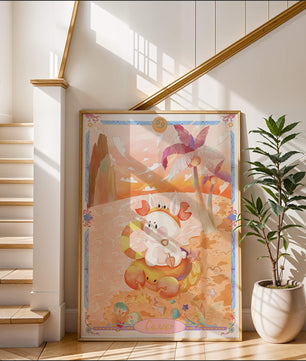 Charming Zodiac Cancer Illustration with Cartoon Bunny on a Beach