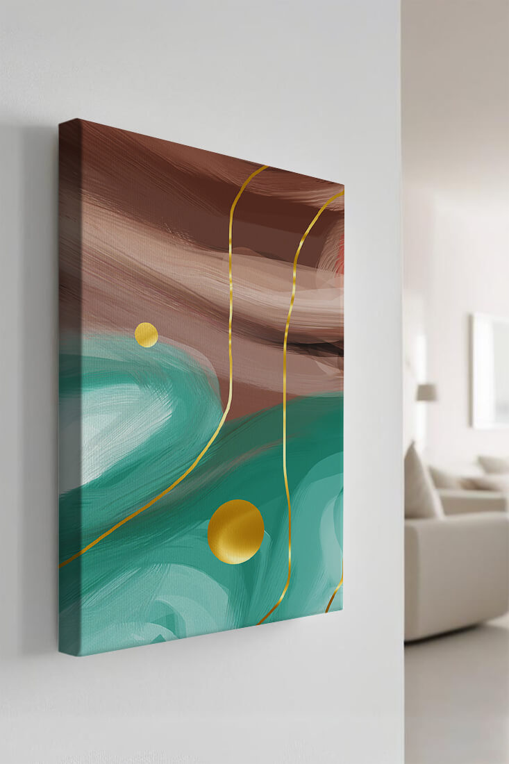 Abstract Composition with Gold Elements on Turquoise and Brown Background