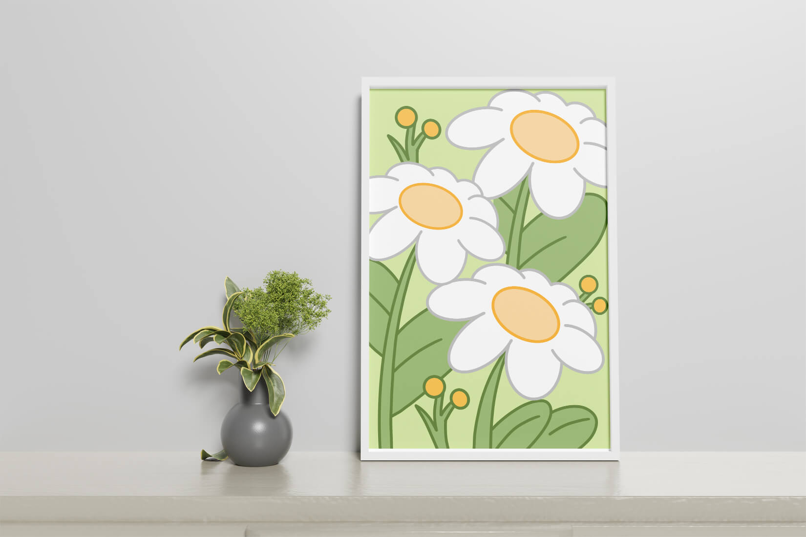 Charming illustrated daisies on a green background