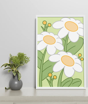 Charming illustrated daisies on a green background