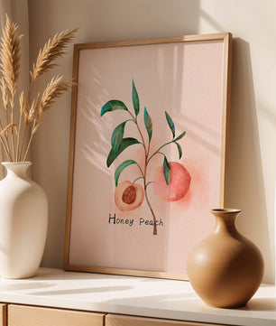 Watercolor Illustration of Honey Peach with Leaves on Light Background - Mi tienda