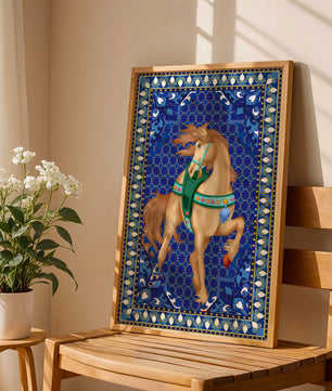 Arte de caballo con patrón intrincado y un borde decorativo vibrante