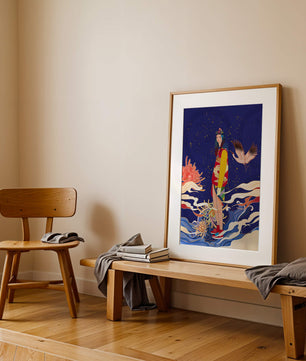 Fusion élégante d’art traditionnel et moderne avec des éléments floraux et aviaires