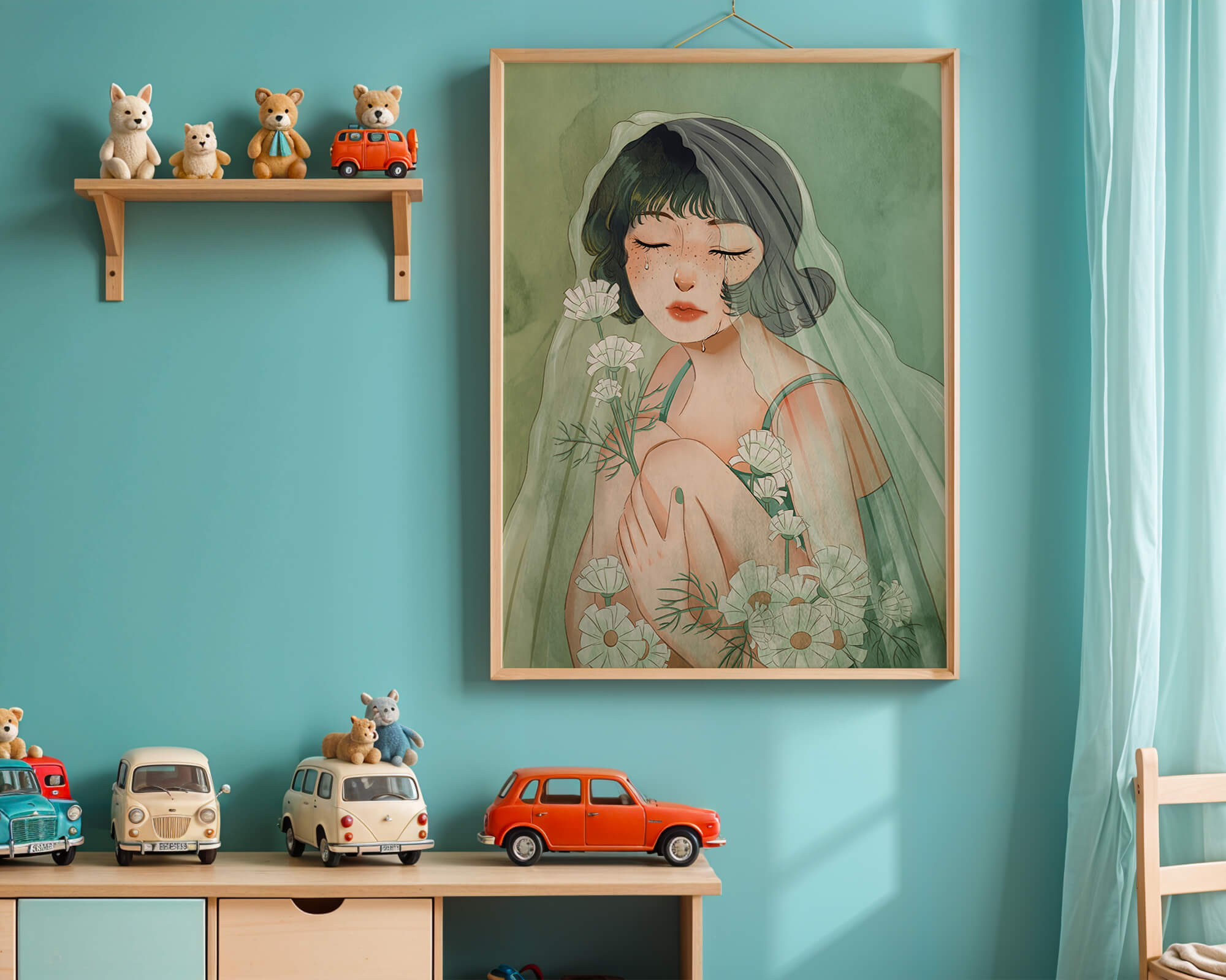Emotional illustration of a woman surrounded by flowers