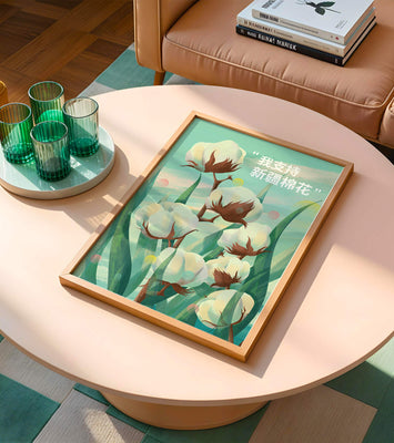 Illustration of cotton plants with supportive text in Chinese