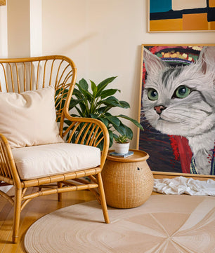 Illustrated cat portrait with colorful accents
